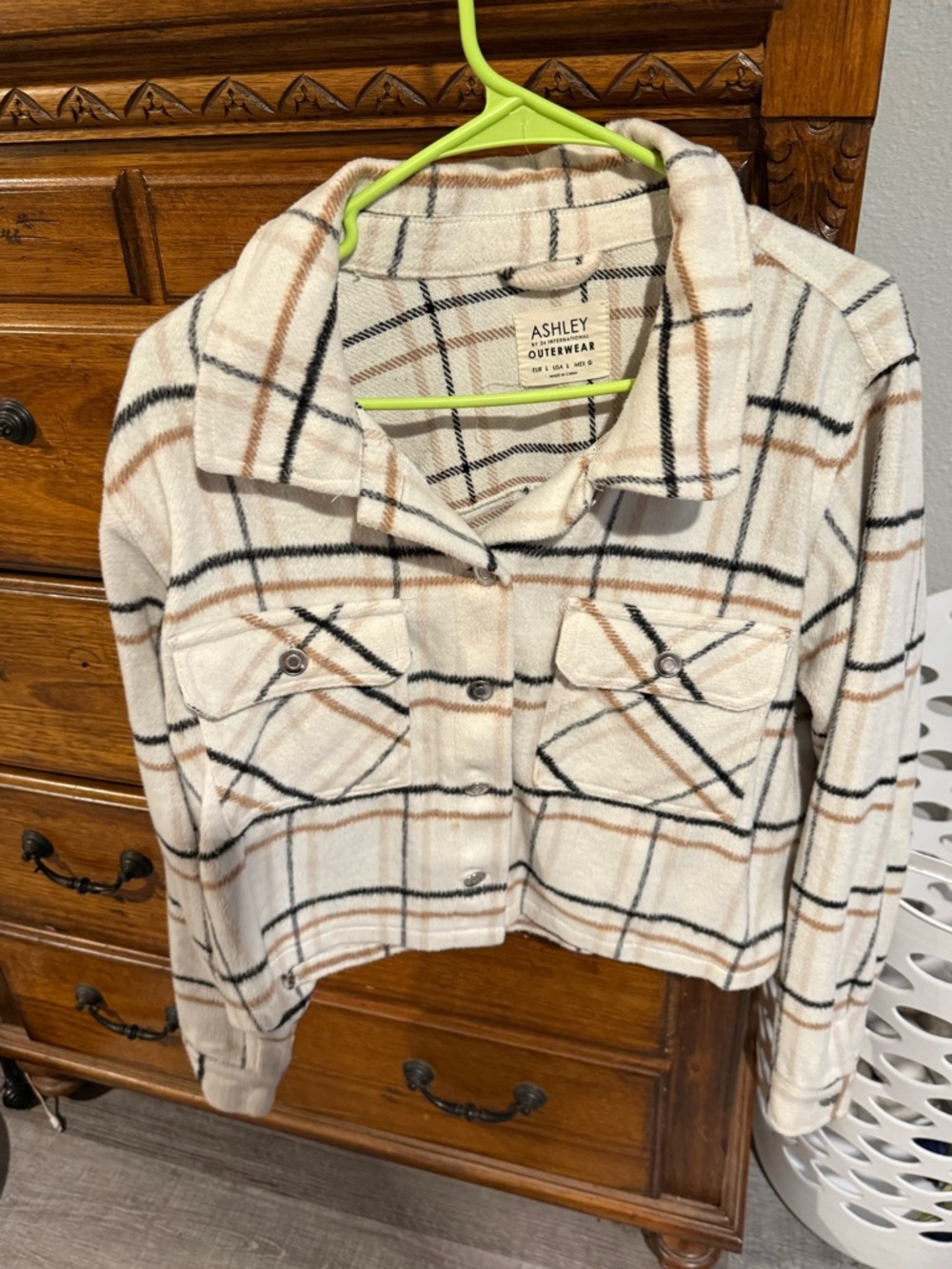 Cream Plaid Cropped Shacket